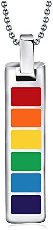 MAGINY Jewelry Polished Stainless Steel Stick Rainbow Enameled Pride Pendant Necklace