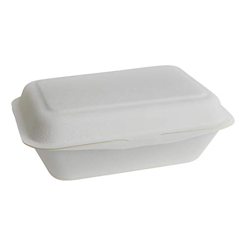 Brheez 7"x5"x2.5" Take-Out Natural Disposable Clamshell Lid Containers, Biodegradable, Compostable & Chemical Free - Pack of 50