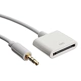 Clip-Grip 30 Pin Female Dock Docking Connection to 3.5mm Male Audio Output AUX Cable, White