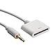 Clip-Grip 30 Pin Female Dock Docking Connection to 3.5mm Male Audio Output AUX Cable, White