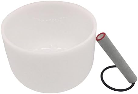 Kindian Frosted C Note Root Chakra Buddhist Quartz Crystal Singing Bowl Meditation Yoga Singing Bowls Set with Mallet and Rubber Base Ring,10 Inch,White