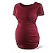 Women's Stretchy Short Sleeve Ruched Maternity Shirts Pregnancy T Shirt Top Mamma Casual Clothes Tee Mom Gift,Black/Wine Red S