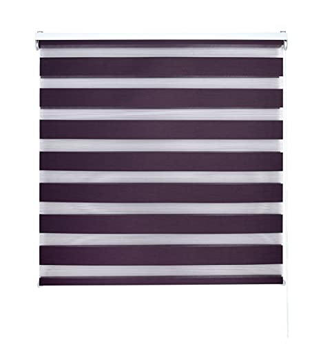 Decorblind Double Layer Roller Blind Night and Day Installation Wall or Ceiling, Blind Size: 140 x 180 cm Width x Length/Fabric Dimensions: 137 x 175 cm – Violet Blind, Night and Day Window Blind