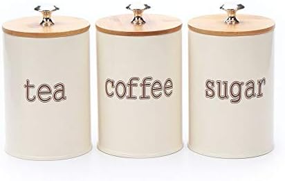 Hot Sale X022S Set of 3 Metal Kitchen Food Storage Tin Canister/Jar/Container with Bamboo Lid (cream)