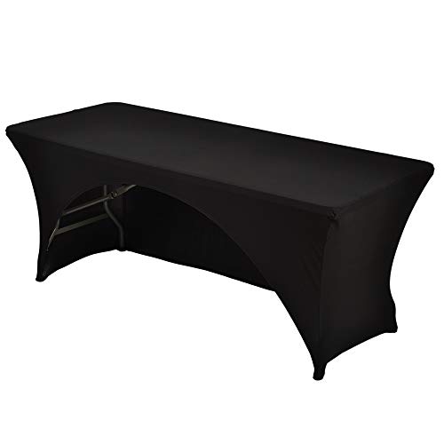Haorui 6 ft. Black Rectangular Spandex Table Cover Open Back Fitted Stretch Tight Table Cloth Tradeshows Vendors