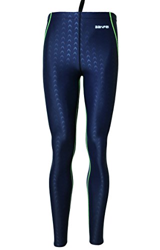 Men's Seamless Wetsuit Dive Skin Pants UV Protection Quick-dry Water Game Tights - XL - Blue (green stripe)