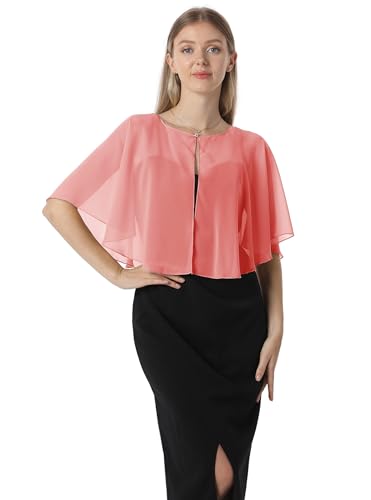 Hotshawl Capelet en mousseline de soie douce pour robe de soirée, style années 1920, pour femme, corail, taille unique