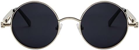 VATENANI Unisex Round Metal Frame Sunglasses Steampunk Gothic Polarized Sunglasses