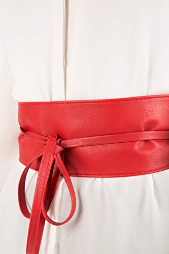 BlackButterfly Obi Waist Band Self Knot Tie Up Cinch Belt (Red, One Size) - Thumbnail 5