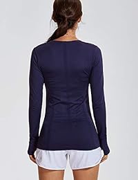 SYROKAN - Camiseta deportiva de manga larga para mujer, ligera, sin costuras, ajuste en seco