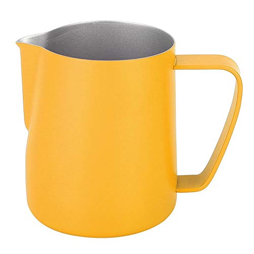 Milk Pitcher, 350ml Stainless Steel Milk Frothing Jug Frother Coffee Latte Container Cup Coffee Utensils(Yellow)
