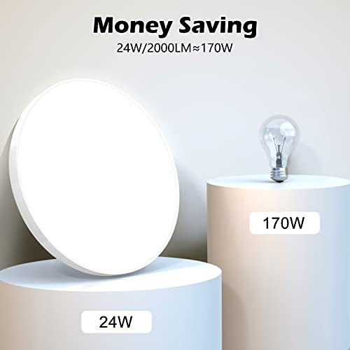 OUILA LED Ceiling Light 24 W, Ceiling Lamp 6500 K 2000 LM Bathroom Ceiling Light IP44 Waterproof Round Ø28 cm Modern LED Chandelier Ceiling Light for Bedroom, Kitchen, Living Room, Balcony