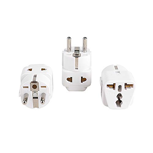 European Plug Adapter, Unidapt Adapters for Europe, 2 in 1 input - EU Travel Plug Power Adapter, Schuko type E-F Outlet Wall Chargers, Euro, France, Germany, Spain (3 piece)