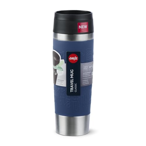 Emsa N20221 Travel Mug Classic Isolierbecher 0,5 Liter, neuer Komfort-Schraubverschluss, Edelstahl, 6h heiß und 12h kalt, 100% dicht, spülmaschinenfest, 360°-Trinköffnung, Dunkelblau 10