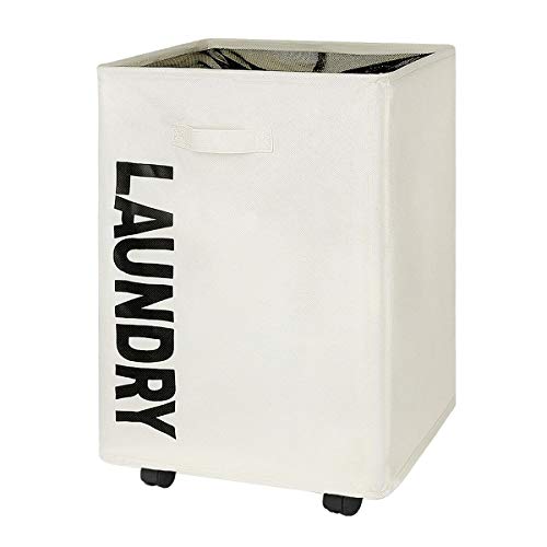 WISHPOOL Large Rolling Stand Folding Slide Laundry Basket Square Collapsible Waterproof Dirty Laundry Hamper B