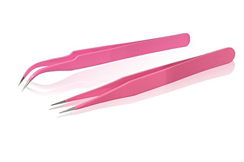 Violet Curved and Wide Straight Professional Tweezer Set - 2 Tweezers Great For Eyebrow, Eyelash, Facial, Ear, Nose & Ingrown Hair Remover Treatment. Make Perfect Eyebrow Shapes