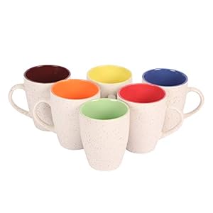 Anwaliya JOVE Series Ceramic Mugs – Multi Colour (6, White Marble)