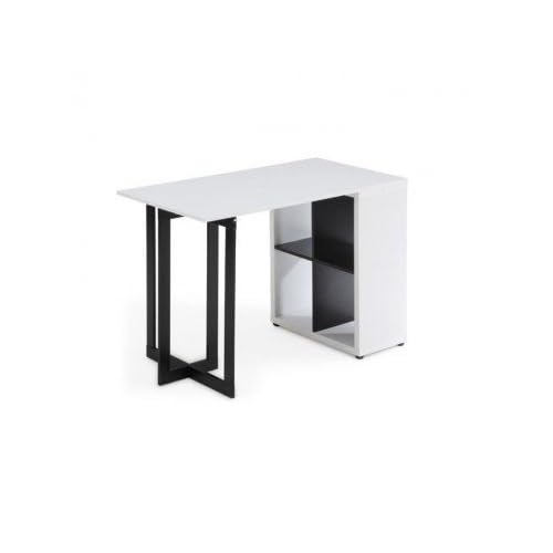 New Killian Bureau 110cm Verre Blanc Et Pieds Noirs Glassdeplv