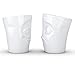 FIFTYEIGHT PRODUCTS TASSEN Porcelain Mug Set No. 2, Cheery & Baffled Face, 11 oz. White (Set of Two Mugs, No Handles)
