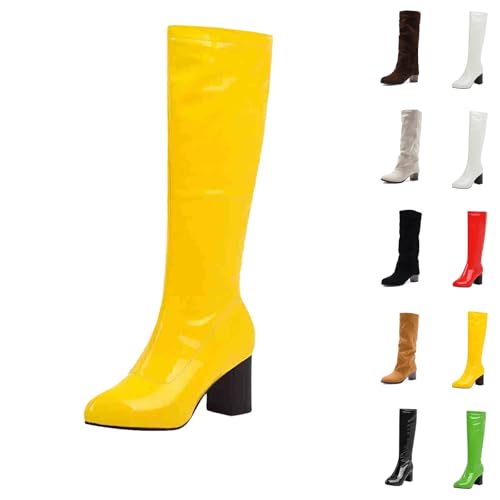 Ladies Winter Boots Knee High Boots for Women UK - Waterproof Combat Style Pull on Boots,Platform Heel, Wide Fitting Comfortable for Walking Ladies Size 6