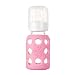 Lifefactory 4-Ounce BPA-Free Glass Baby Bottle with Protective Silicone Sleeve and Stage 1 Nipple, Pink primary