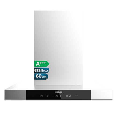 Cecotec Cappa Aspirante a T 60 cm Bolero Flux TT 609500 Slim Inox A+++. Aspirazione 829,5 m³/h, Controllo Gestuale e Doppio Booster, Filtri Lavabili, Classe A+++, Sensore di Calore