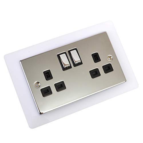 Single Double Light Plug Socket Switch Surround Finger Plate Acrylic (White, Double)