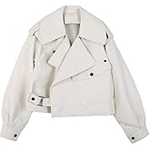 LY VAREY LIN Women Black Faux Leather Jackets Casual Short Oversized Coat Asymmetrical Motor Biker Jacket