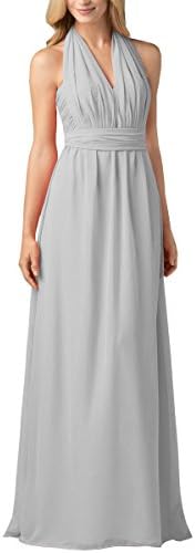 Women's Long Chiffon Multiway Evening Party Wedding Dresses (Silver,10)