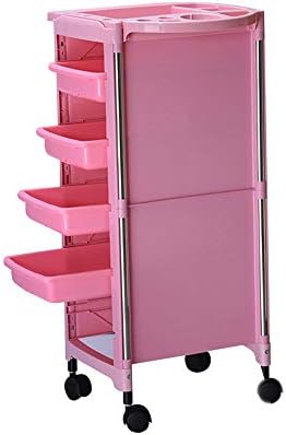 Rolling Beauty Salon Trolley Cart Premium Hairdressing Storage Tray Multi-Function SPA Hairdresser Furniture Professional Barber Tattoo Equipment with 4 ABS Drawers,Pink