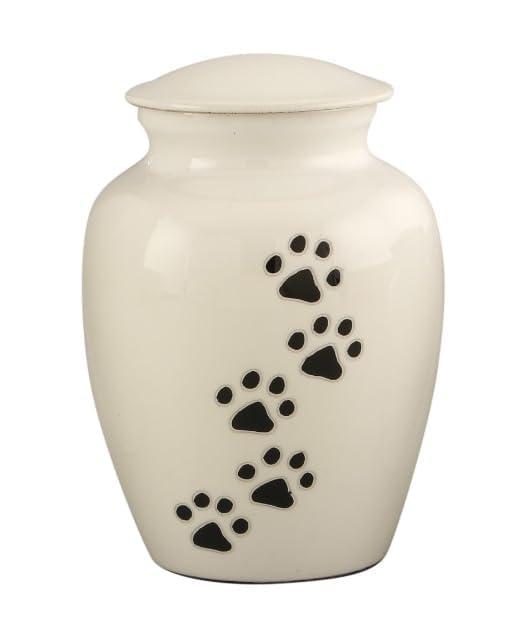 Royal Rapture Urn For Ashes Jar Paw Engraved Dog Cat Funeral Cremation Love Urns decorative(White 4") RJM06-03