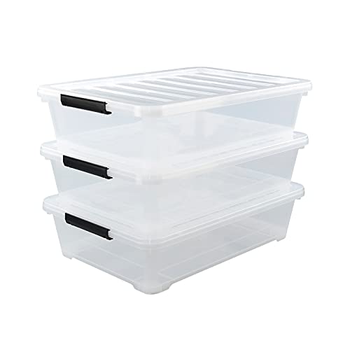 Zopnny 3Pack 40 Quart Plastic Underbed Storage Box, Large Clear Under