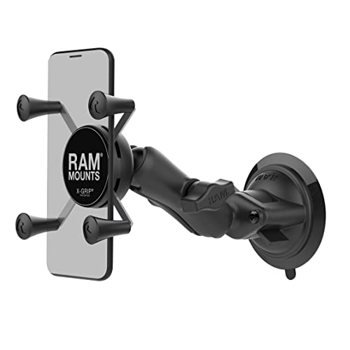 RAM Mounts X-Grip Phone Mount with RAM Twist-Lock Suction Cup RAM-B-166-UN7U with Medium Arm for Vehicle Windshields