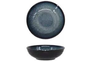 Cuisine Talent Japanese Style Heavyweight Ceramic Shallow Bowls, 6.25 Inch Serving Bowls, Set of 6 – Thick Stoneware with Blu