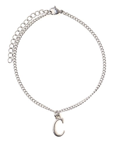 It's All About...You! 7.5” - 9.5” Stainless Steel Ankle Bracelet with Alloy Initial 26 Letter Options A-Z Curb Chain.