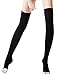 Women Opaque Open Toe Thigh High Compression Stockings Black Black One Size