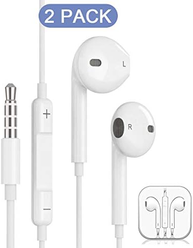 Splenor 2 Pack Premium Earphones/Earbuds/Headphones/Headsets to 3.5mm with Stereo Mic&Remote Noise Isolating Control Headphone Compatible with for Most Smartphones - White