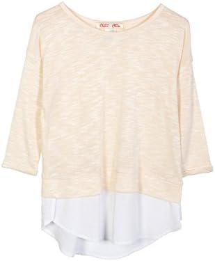 Chelsea Apparel- Girls 3/4 Sleeve high low layered top MT1980, BEIGE ,M