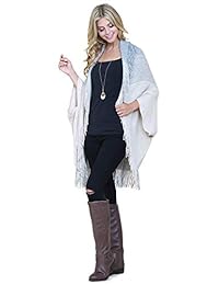 Poncho abierto de punto   suéter versátil kimono cárdigan borla, clásico flecos Bolero, a cuadros Wrap, chal azteca
