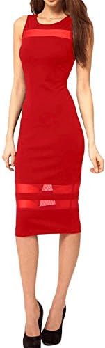 Fordbox Comfortable Women Slim Bodycon Sleeveless Lace Party Dress Red