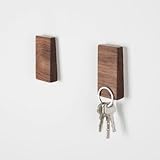 Walden Theory™ Minimalistic Magnetic Wooden Key Holder, Fridge Magnet, Key Hook Organizer, Key Rack, Modern Chic Stylish Original Design, Handcrafted, Key Ring Included (Slope)