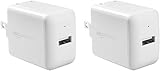 AmazonBasics One-Port 12W USB Wall Charger for Phone, iPad, and Tablet, 2.4 Amp, White, 2 Pack