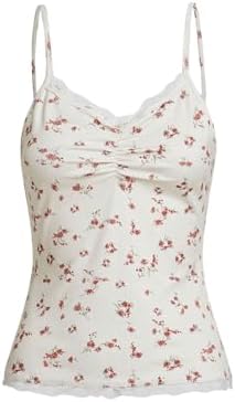 SOLY HUX Women's Floral Embroidery Cami Tops Tie Front Ruffle Hem