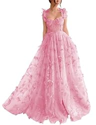 YUAOHUANG Corset Long Tulle Prom Dresses Butterfly