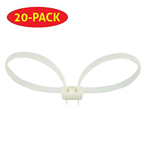 BuyCheapCables Police Nylon Double Zip Ties Handcuffs Cable Ties - Heavy Duty UV Disposable, 20-pack White - Thumbnail 2