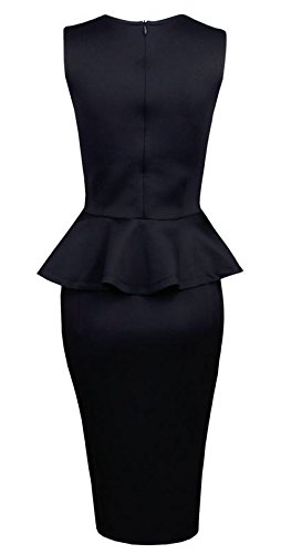 made2envy Bodycon Midi Peplum Dress with Square Neckline (L, Black) C6150-2L - Thumbnail 3