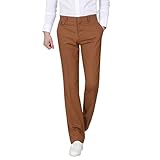 JEJEhomme Men's Slim Fit Dress Casual Pants (US 30W x 31L (Asia 32W), Dark orange)