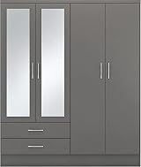 Seconique Nevada 4 Door Wardrobe 2 Drawers 3D Effect Grey 154cm view 3