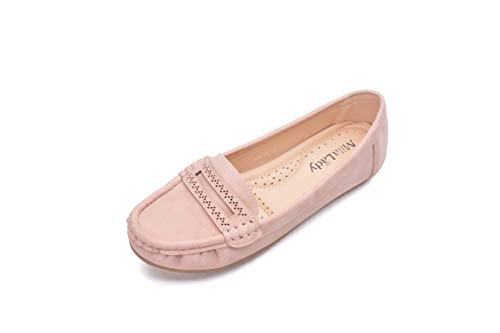 Comfortable Cushioned Insole Slip On Loafer Moccasins Flats Driving & Walking Shoes for Women, Angie Pink Size 7.0