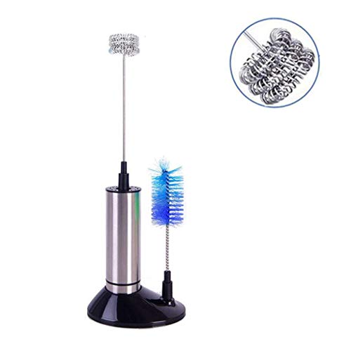 Click Here to See More Images Electric Milk Frother Handheld, Coffee Frother Electric Whisk Cappuccino Latte Foam Maker with Stand, One Touch Operated Battery Powered, Stainless Steel Spring Whisk Head 3 Layer More Poweful.